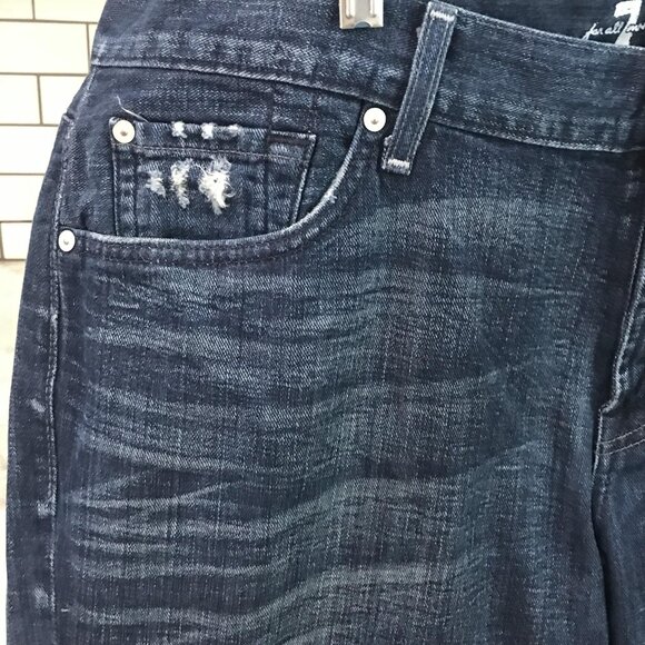 7 For All Mankind Austyn Jeans Mens 40 Blue Straight Leg Distressed Denim USA - Picture 3 of 11